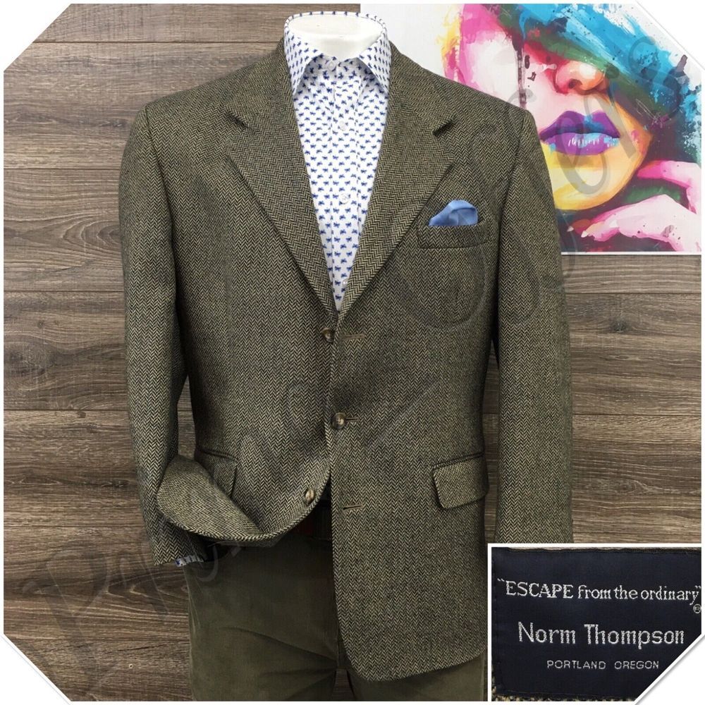 Norm Thompson Brown Blazer with Blue Pocket Square